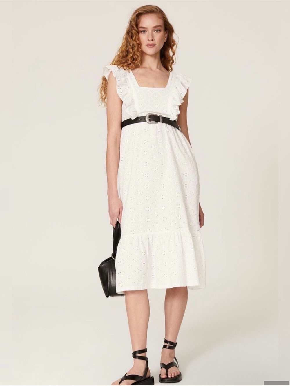 Ba&sh Bryrd White Eyelet Ruffle Tiered Midi Dress Delicate Feminine Cottagecore